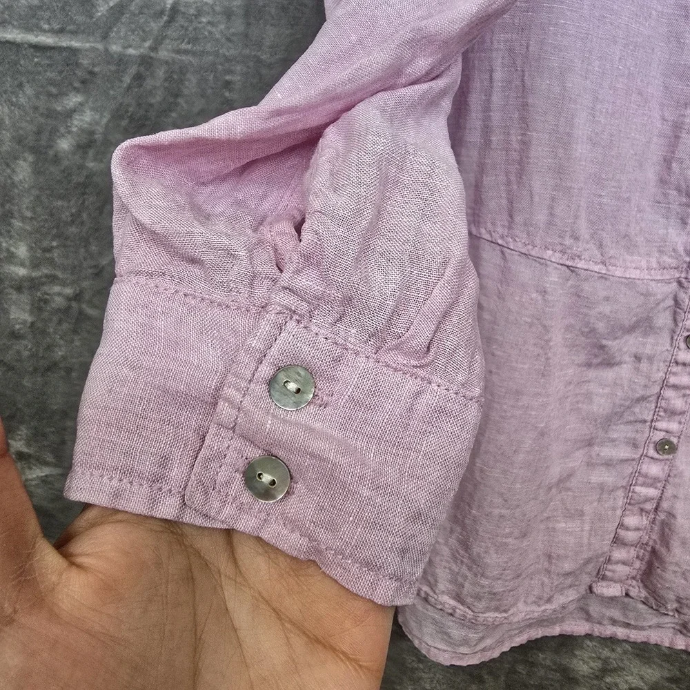 Tahari 100% Linen Button Down Tunic Top Pink Lightweight Roll-Tab Sleeves Medium - Picture 6 of 9